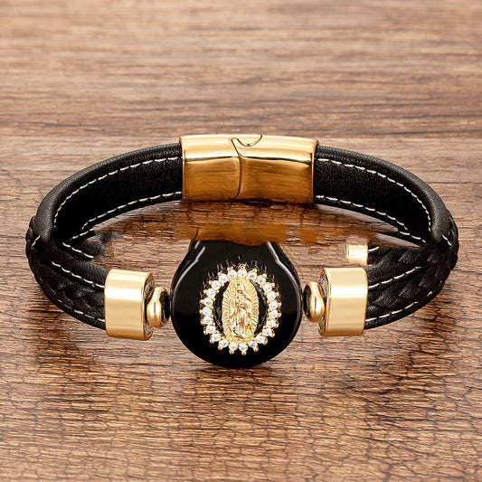 European And American Fashion Outer Stone Leather Cord Braided Bracelet 75f930e2 23b4 47f1 bb91 0678781d3ab4