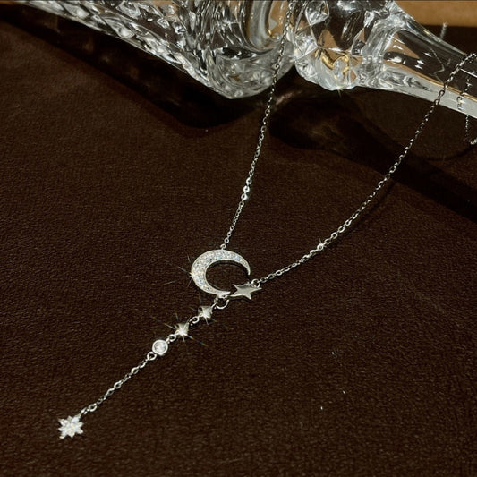 Inlaid Zircon Moon Star Collarbone Chain Sweet Lady And Exquisite Star And Moon Tassel Necklace 7613a097 4e67 42a0 a086 dea31