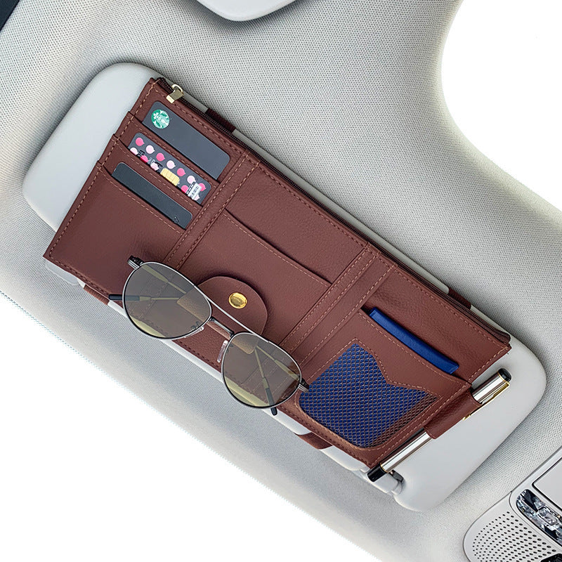 Car Sun Visor Organizer Storage Holder Full Leather Wrap 7626639140318