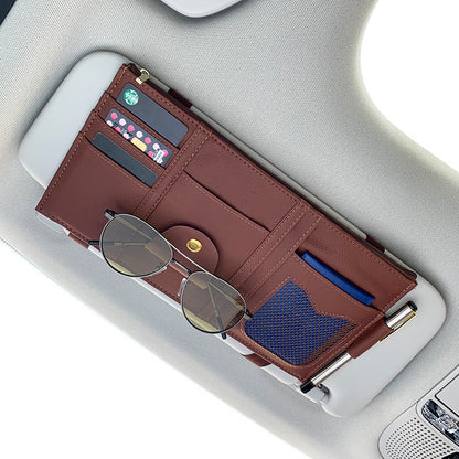 Car Sun Visor Organizer Storage Holder Full Leather Wrap 7626639140318