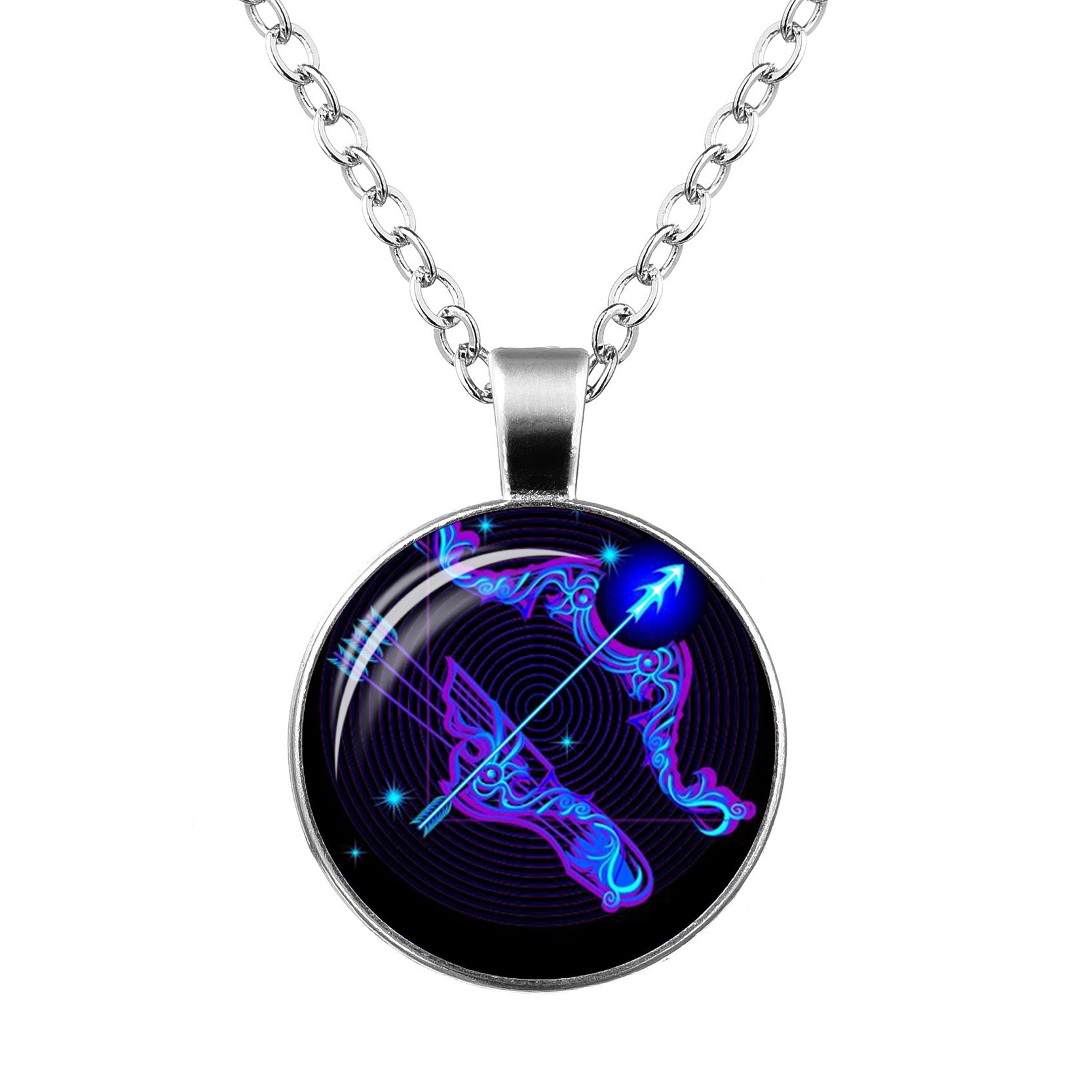 Twelve Constellation Time Gemstone Glass Pendant Necklace 76279195870