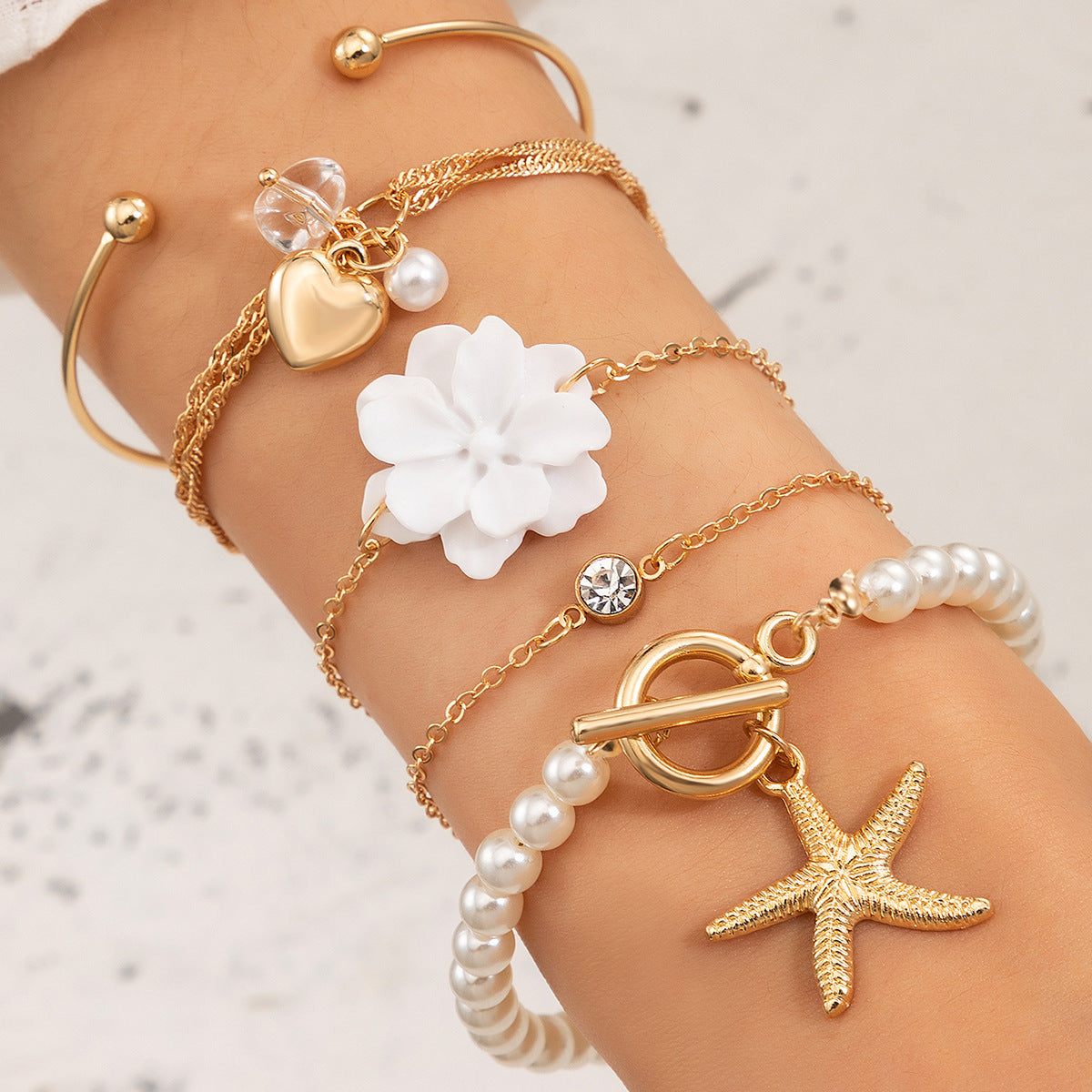 Boho Style Flower Starfish Buckle Circle Bracelet Set 76540f38 797c 4533 bcb5 ecf6663b556f