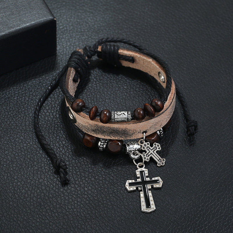 Beaded cross leather bracelet 767359959500
