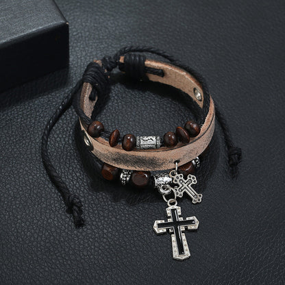 Beaded cross leather bracelet 767359959500