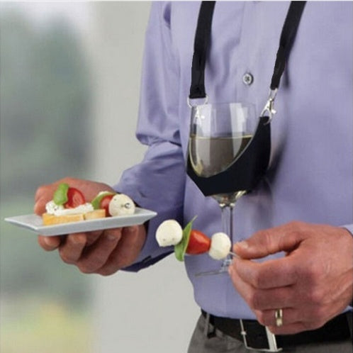Portable Black Wine Glass Holder Strap Wine Sling Yoke Glass 767581729284