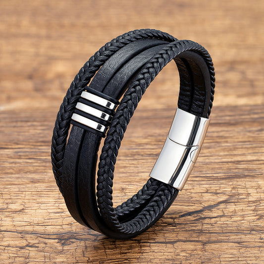 Casual Leather Stainless Steel Magnet Buckle Braided Bracelet 76f4768e fdf3 4cba a48b f4616963bdd0