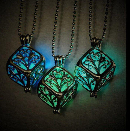 Square Life Tree Hollow Night Glowing Necklace Necklace Life Tree Pendant Necklace 772457026539