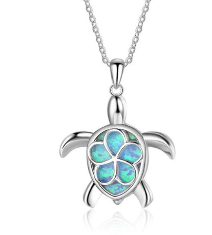 Fashion silver filled blue opal sea turtle pendant necklace for women female Animal wedding ocean beach jewelry gift 77424115