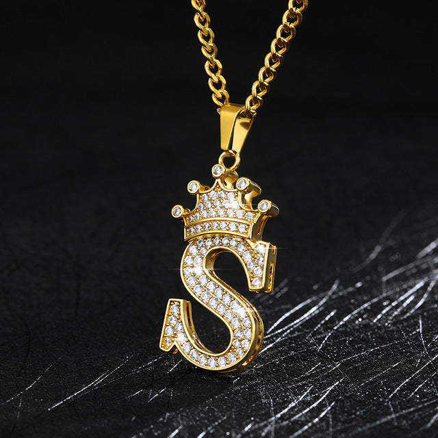 Crown Pendant Stainless Steel Letter Necklace 7763839596891