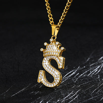Crown Pendant Stainless Steel Letter Necklace 7763839596891