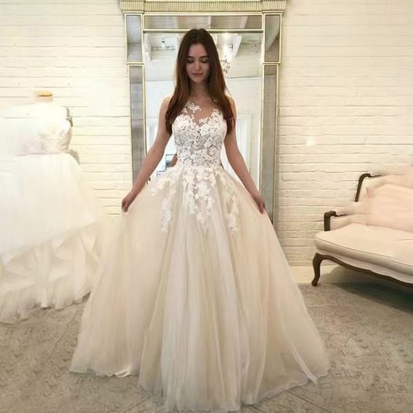 Women Wedding Dress Sleevless Flowers Lace Dress 777855138439