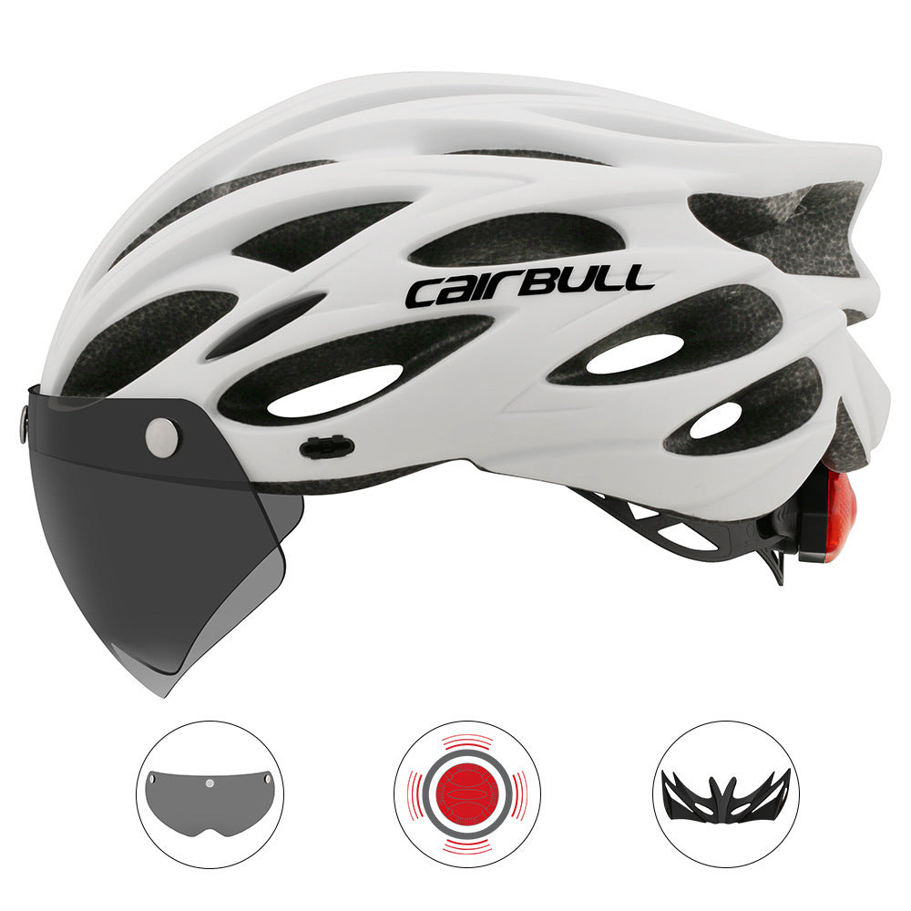 Road mountain bike riding helmet with lens and brim taillight 778413113367