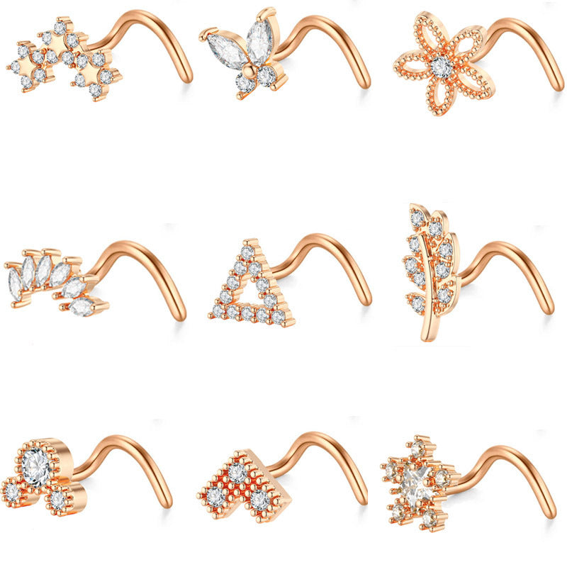 Thin Needle 7-shaped Zircon Nose Stud 77c60fd6 1e42 4d06 b9bb d7ed7ea2dec9