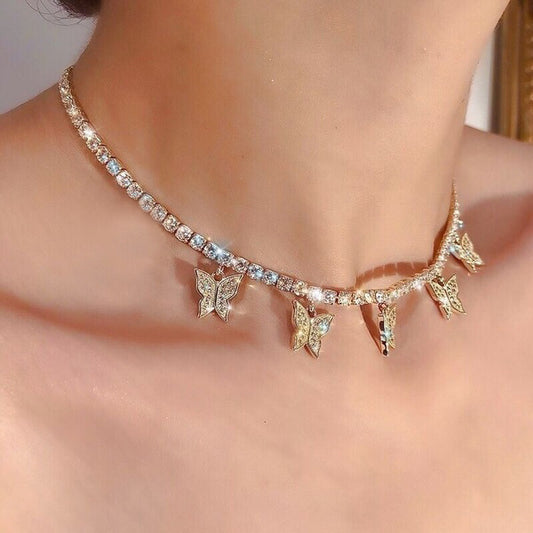 Rhinestone butterfly necklace 782029580583