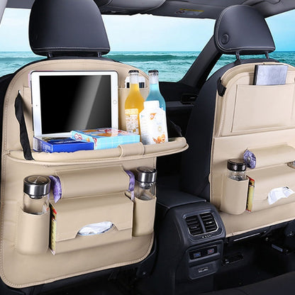 Universal Multifunctional Car Seat Bag with Foldable Table PU Leather Multi-pocket 782546268895