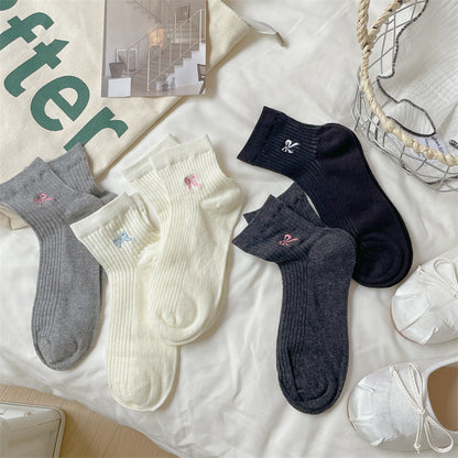 Bow Embroidered Short Thin Socks 7844f0ae ce84 4420 b4b2 a73463ecf8d8