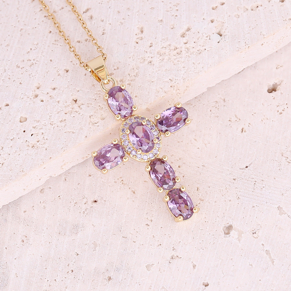 Copper Micro Zircon-laid Necklace Multicolor Cross Pendant Hip Hop Necklace Clavicle Chain 78b14f2c 9838 48ea bb6c 6d50a087ea