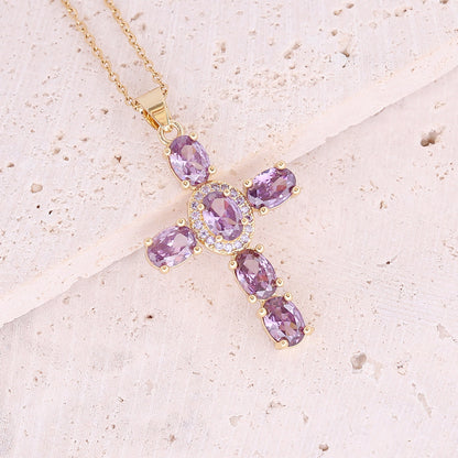 Copper Micro Zircon-laid Necklace Multicolor Cross Pendant Hip Hop Necklace Clavicle Chain 78b14f2c 9838 48ea bb6c 6d50a087ea