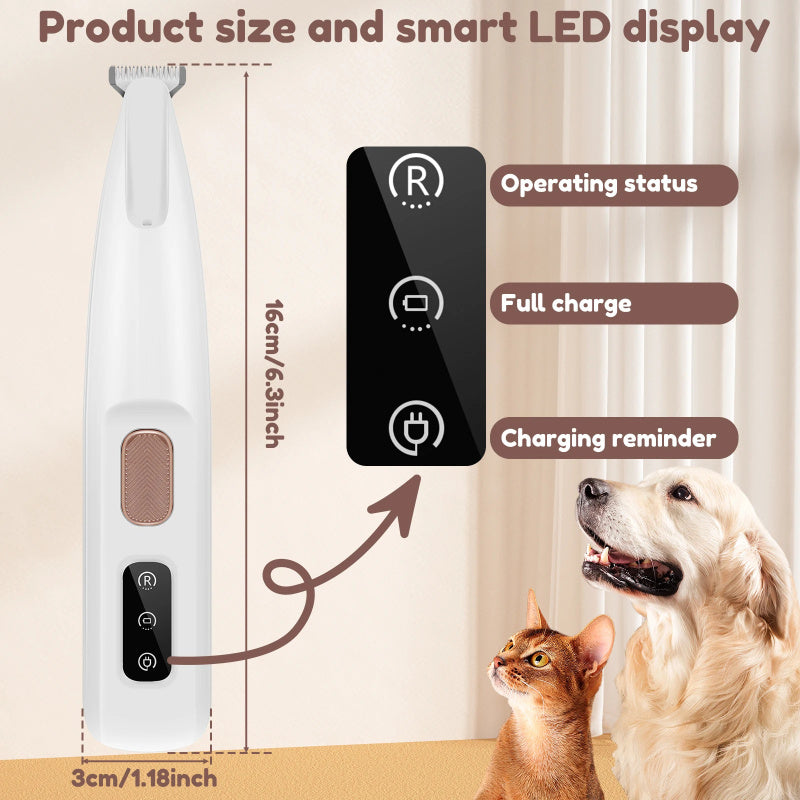 Pets Dog Paw Trimmer With LED Light Fully Waterproof Pet Hair Trimmer With LED Display Dog Clippers For Grooming Widen Blade 