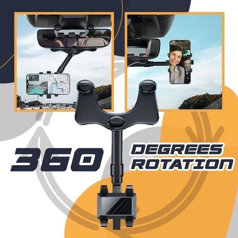 Rearview Mirror Phone Holder For Car Rotatable And Retractable Car Phone Holder Multifunctional 360 Rear View Mirror Phone Ho