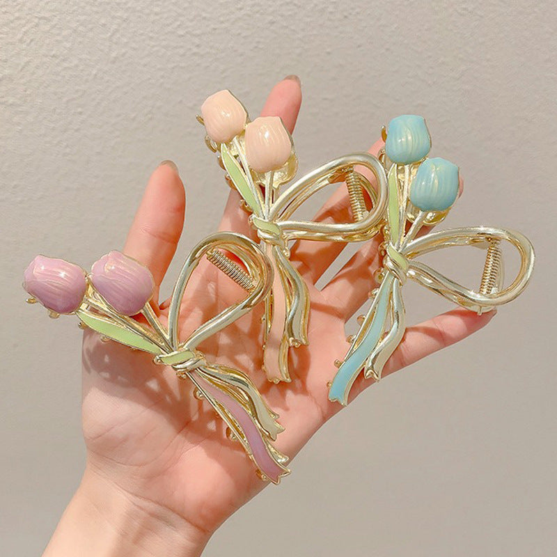 Oil Dripping Tulip Metal Grip Back Head Elegant Barrettes 78f33191 eff4 4beb b5f4 53c25d842582