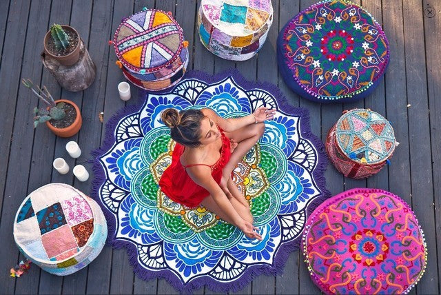 Polygon Printing Tassel Round Bath Towel Yoga Mat 791943459076