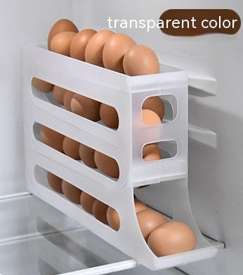 Refrigerator 4-Layer Automatic Egg Roller Sliding Egg Tray Refrigerator Side Door Large Capacity Holder Egg Storage Box Kitch