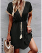 Women Stylish Summer V-Neck Fringed Belted Dress 79366568 c3d1 4f0d 92bd 2c759497f6d5
