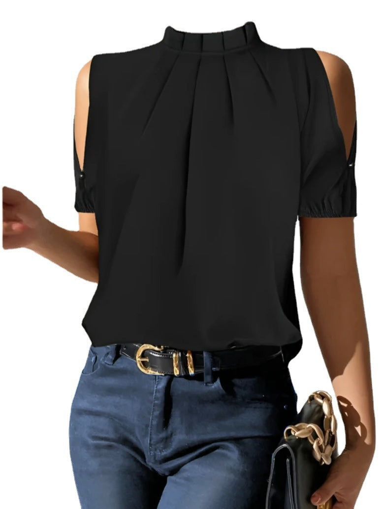 Summer Lotus Leaf Round Neck Short Sleeve Off-shoulder Shirt Women's Loose Cool Shirt 793a4e43 286f 40de 87fc a4fdcf4e2d2c
