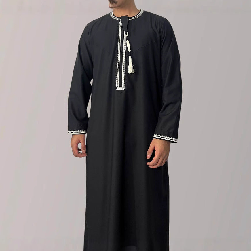 Solid Color Round Neck Embroidered Thick Tassel Oman Gowns Saudi Arabia Men 79442bd2 235c 41ae bbc3 fe0a05849380