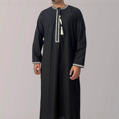 Solid Color Round Neck Embroidered Thick Tassel Oman Gowns Saudi Arabia Men 79442bd2 235c 41ae bbc3 fe0a05849380