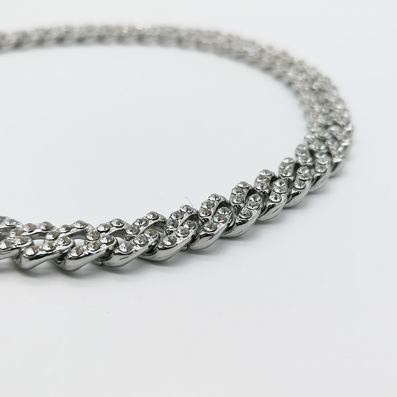 12mm Wide Single Row Simple Alloy With Diamond Cuban Link Chain - HD Wireless Product #3