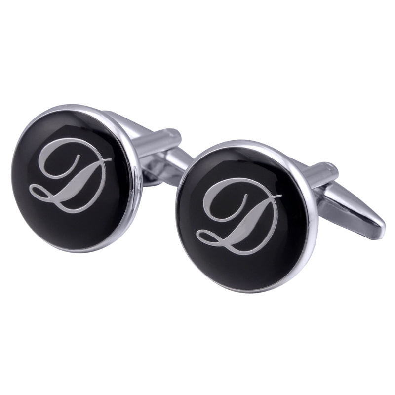 French Cufflinks black round Enamel Traditional letter Cufflinks 797010444271