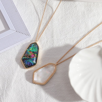 Abalone shell long faceted resin necklace 799035104137