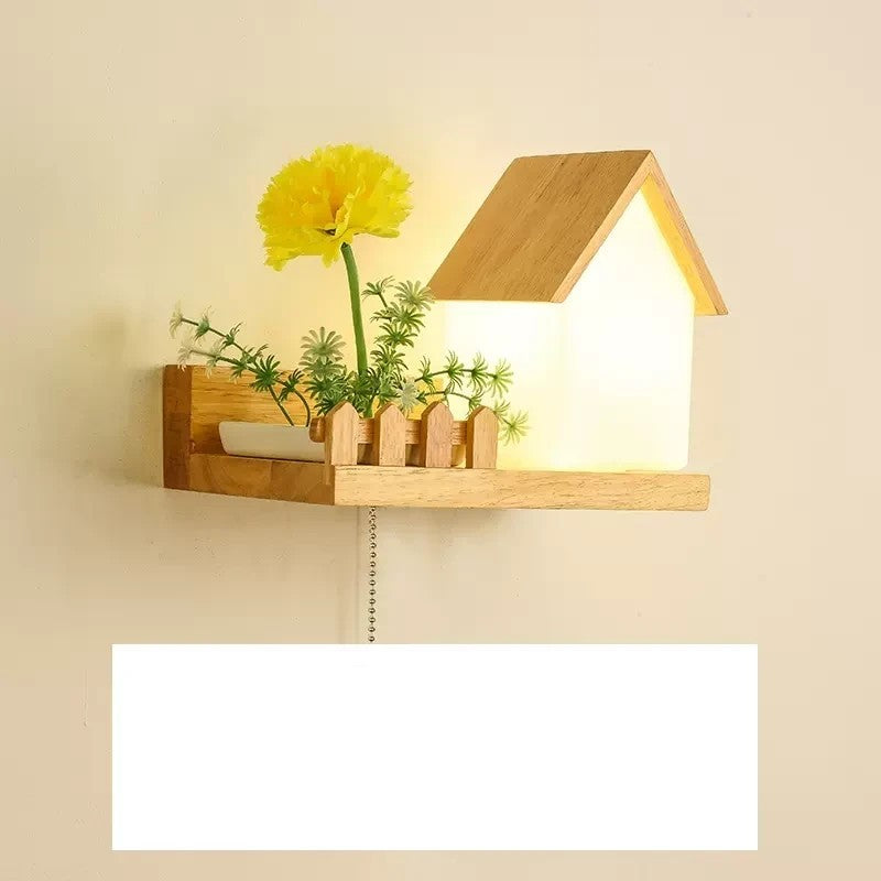 Green Plant Solid Wood Corridor Decoration Bedroom Bed Creative Wall Lamp 79a0dc53 ef5e 453a 98e3 c9b7083c308c