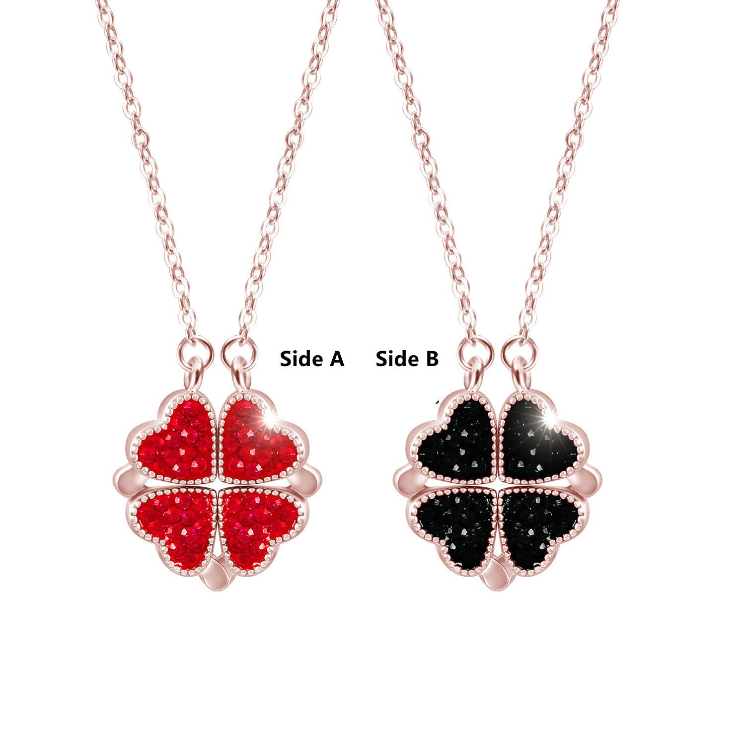 Sterling Silver Double-sided Four-leaf Clover Can Be Opened And Closed, A Double-wearing Clavicle Chain 79ad5c2c 22ea 4b78 8d