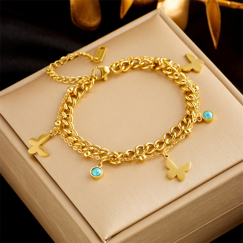 Stainless Steel Gold Plated Punk Fashion Double Layer Bracelet For Women Girl Snake Chain Party Luxury Jewelry 7a1f0f2c 0865 
