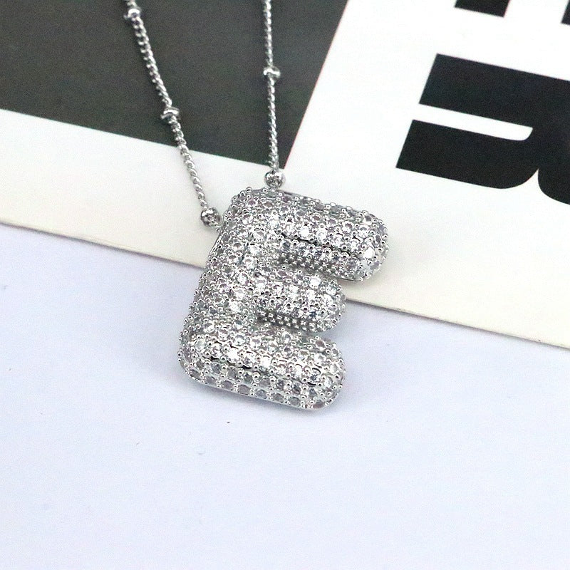 Brass Zircon Bubble Balloon Letter Pendant Necklace For Women 7a464d22 e1ac 4f76 a084 15822008fc90