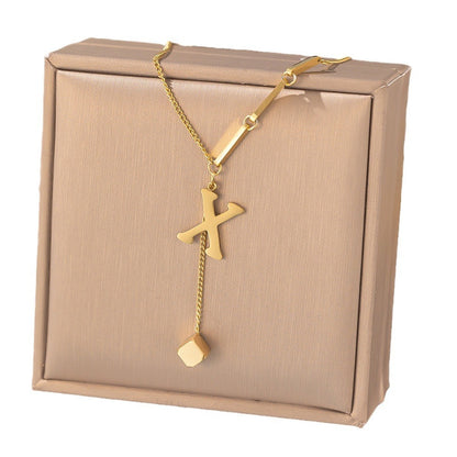 Necklace Ornament Titanium Steel Tassel 26 Letters Female Small Square Pendant Graceful Personality Jewelry 7a4c8eaa 6c36 4d0