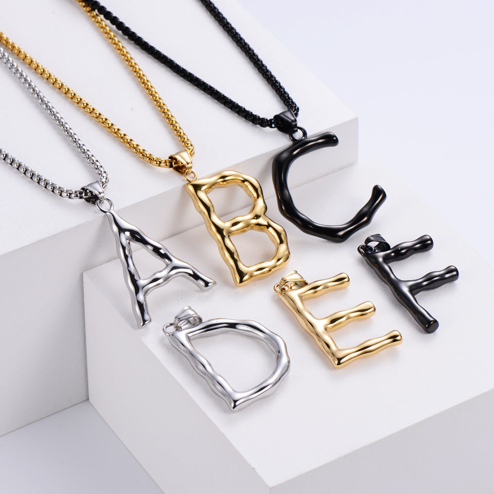Three-dimensional 26 English Letter Pendant Necklace Fashion Jewelry Titanium Steel Couple Ornament 7a9c2caa 6caf 4974 b643 a
