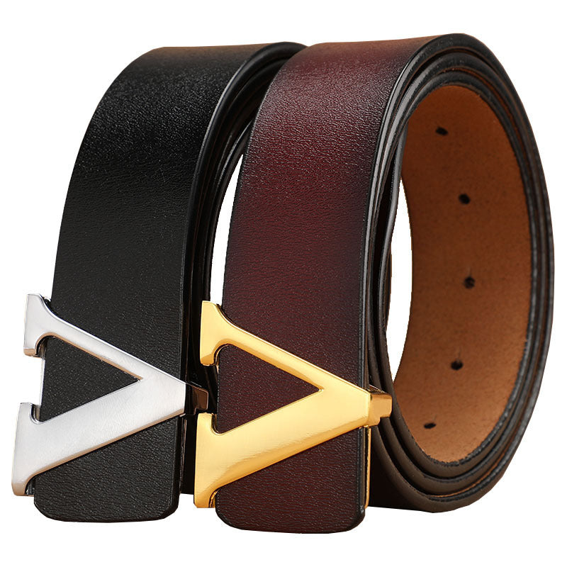Factory Direct Sales Retro Smooth Genuine Leather Pure Cowhide Letter V Pants Belt 7acb5ea7 f59e 40ad 81c7 55b1909d7dfb