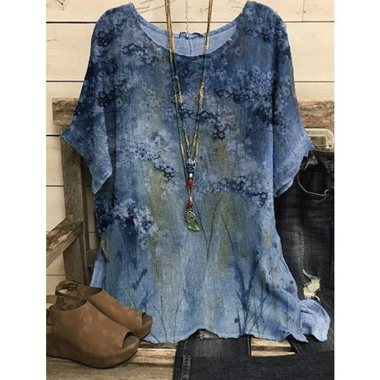 Loose Round Neck Short Sleeve Cotton And Linen Top 7acbcf63 e6b6 4445 9f43 c6cdeb00e78f