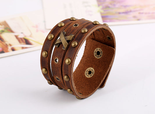 Vintage Punk Leather Bracelet Men's Rivet Leather Bracelet 7af3e8c3 471f 4ec2 a709 5a5f715cdd75