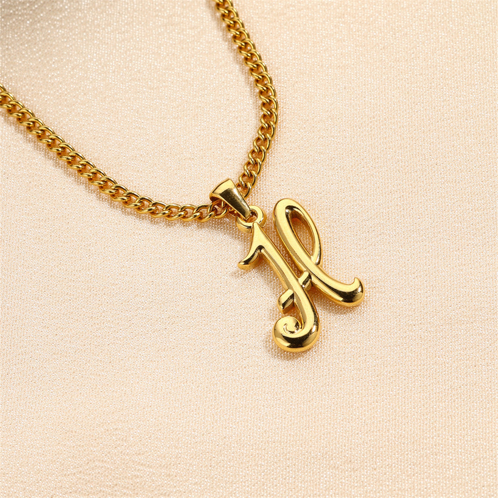 Simple Elegant Necklace Stainless Steel 18K Gold Mini English Letter Pendant 7b0944b7 47e3 4b67 984e c1aa82f0aaff