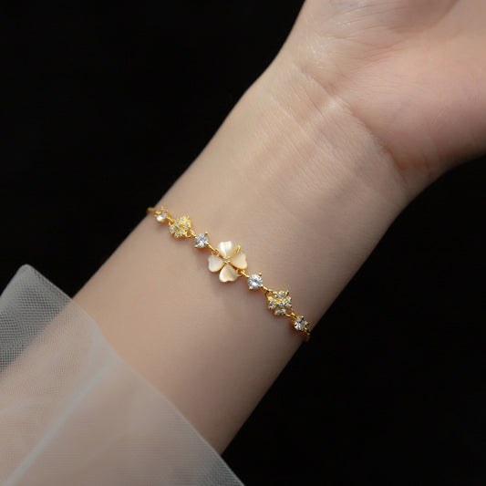 Silver Diamond Four Petal Flower Synthetic Opal Women's Bracelet 7b64ff26 6b15 41e5 8bbf 19774c52ffa9