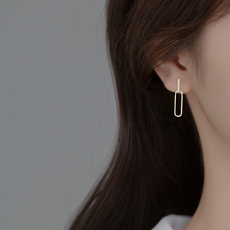 S925 Silver Geometric Hollow Line Diamond Oval Earrings Women 7bf8667b 5d73 42f7 9096 9648338165b2