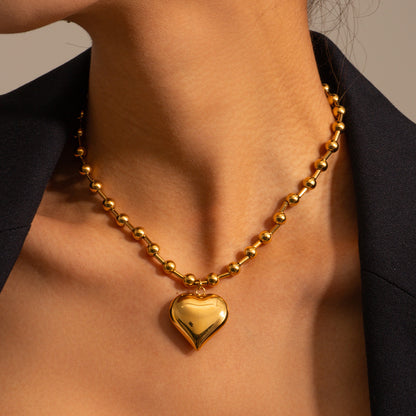 Three-dimensional Peach Heart Pendant Round Beads Stainless Steel Necklace 7bfa0f5d 85f3 4e92 addc fe30370e3954