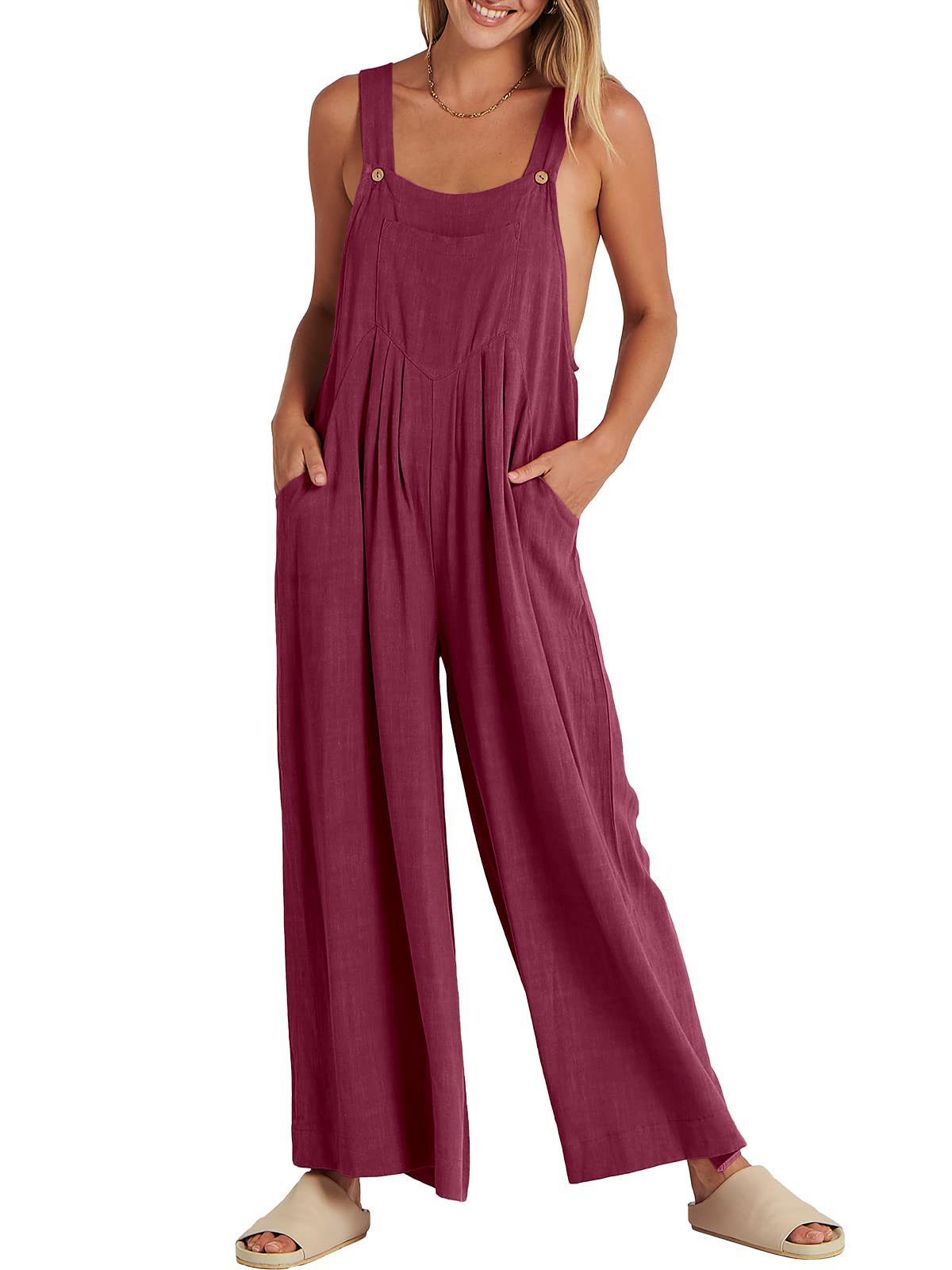 Women's Solid Color Loose Casual Cotton And Linen Suspender Jumpsuit 7bfaacf8 1a5f 4c9e ba02 6cb3f0b4d918
