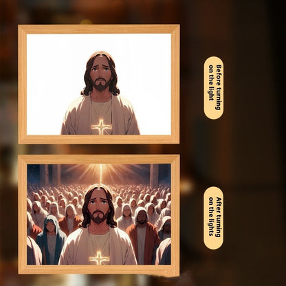 Jesus LED Light Painting Home Decoration Light Painting Photo Frame Led Night Light Room Decor Christmas Gifts Moon Lamp 7c08