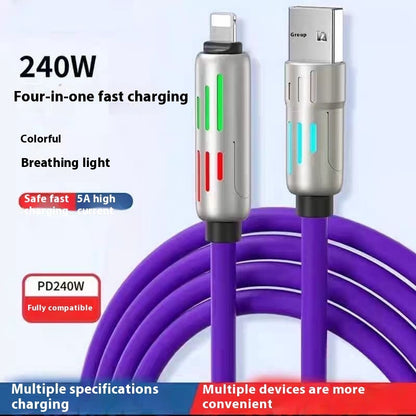 240W Light Column Four-in-one Colorful Indicator Light Mobile Phone Charging Cable - 图片 2
